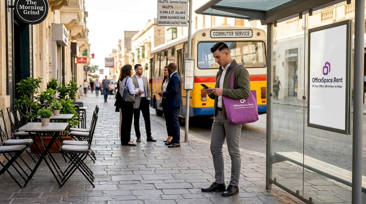 Malta office workers commuting by bus