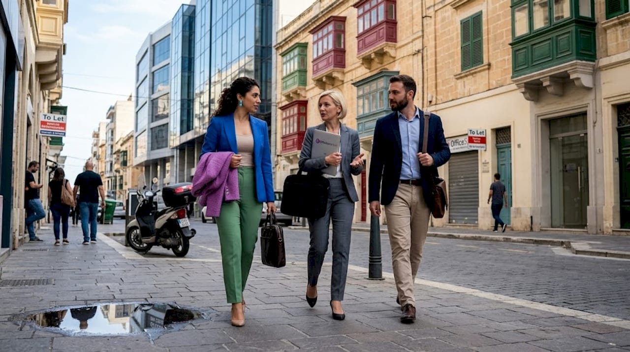 Professionals walking in Sliema office district