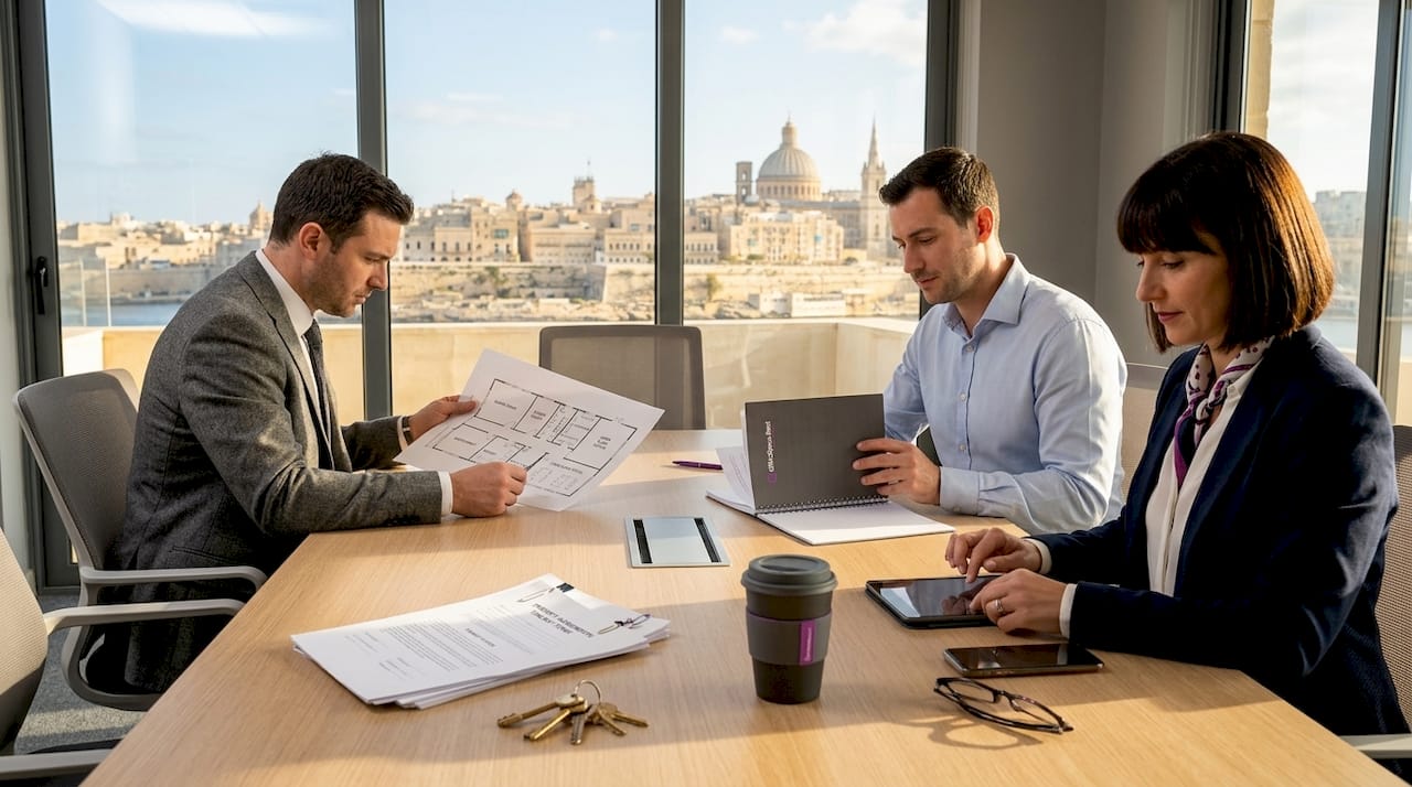 Team reviewing office choices after viewings