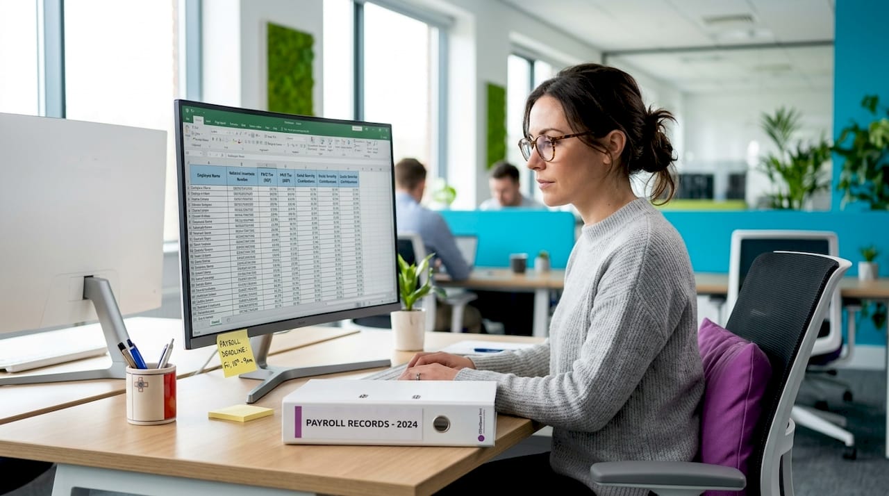 Payroll manager tracks compliance at Malta office desk