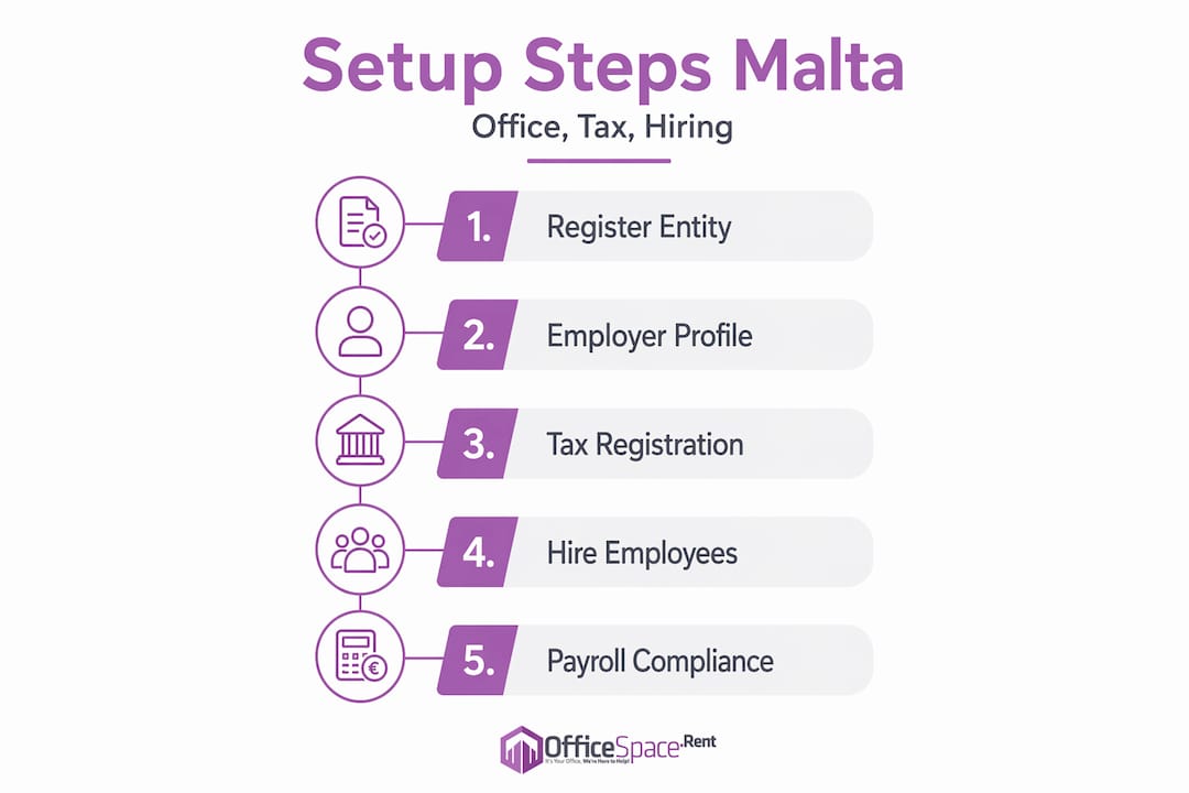 Infographic outlining Malta office setup steps