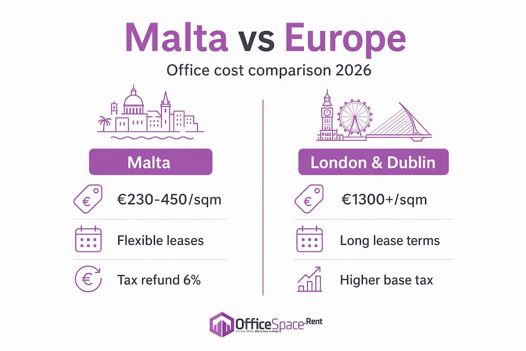 Infographic Malta vs Europe office costs side-by-side
