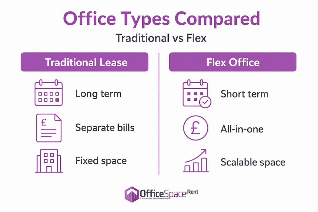 Infographic comparing flex and traditional office types