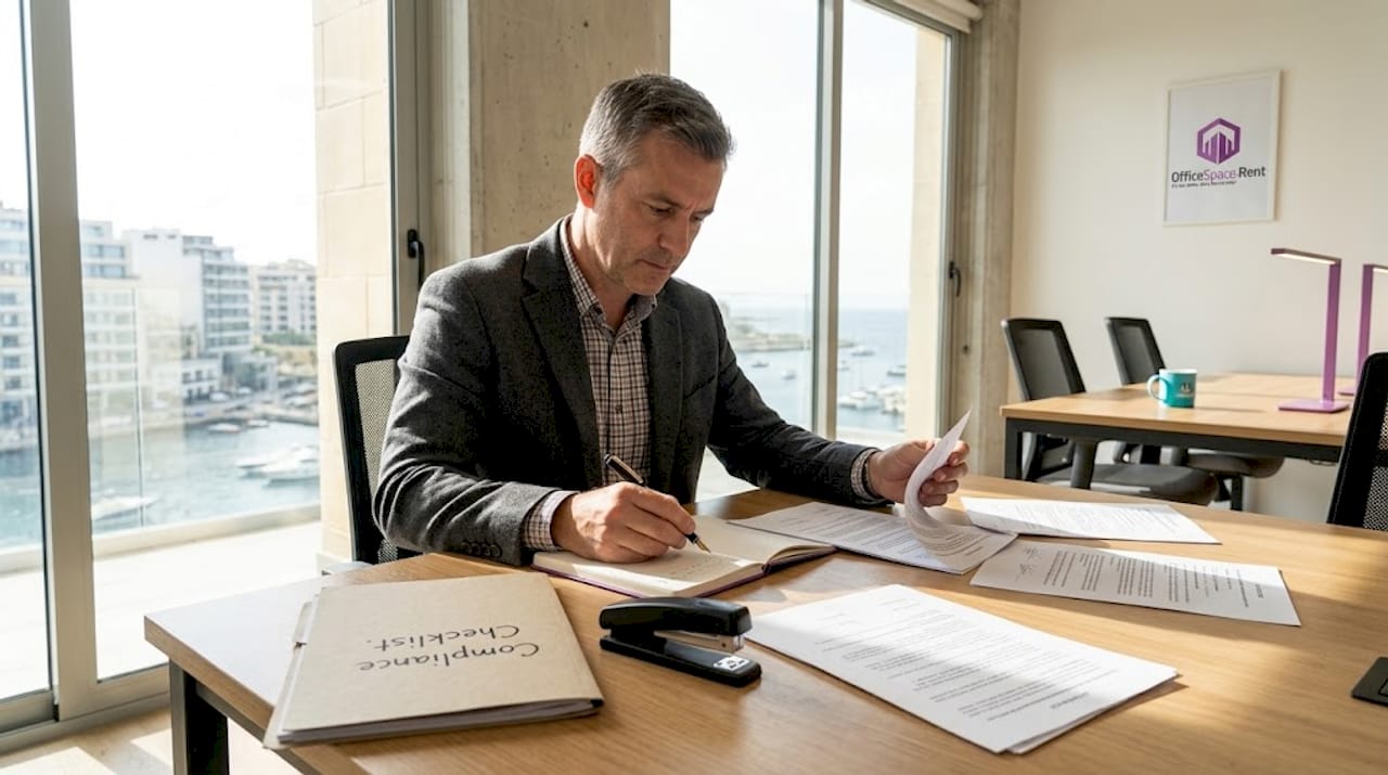 Man reviewing office permit paperwork Malta