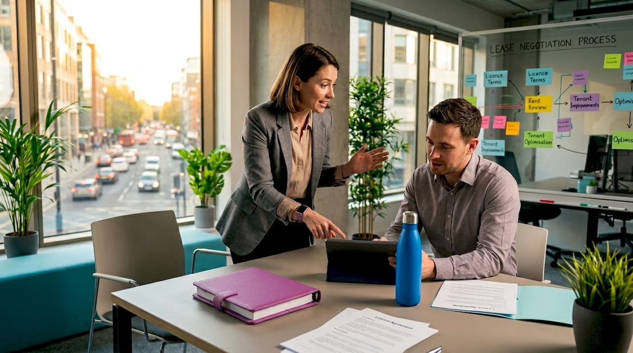 Businesswoman negotiating office lease terms