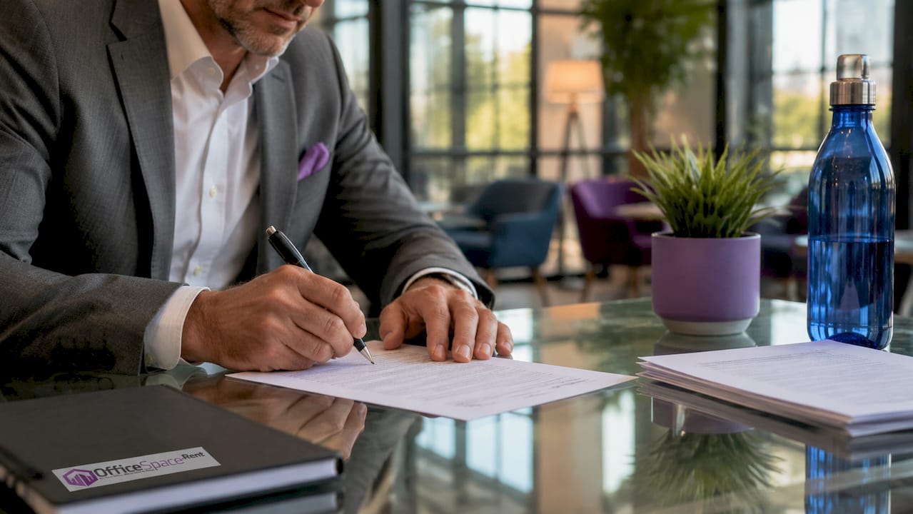 Close-up of signing office lease contract