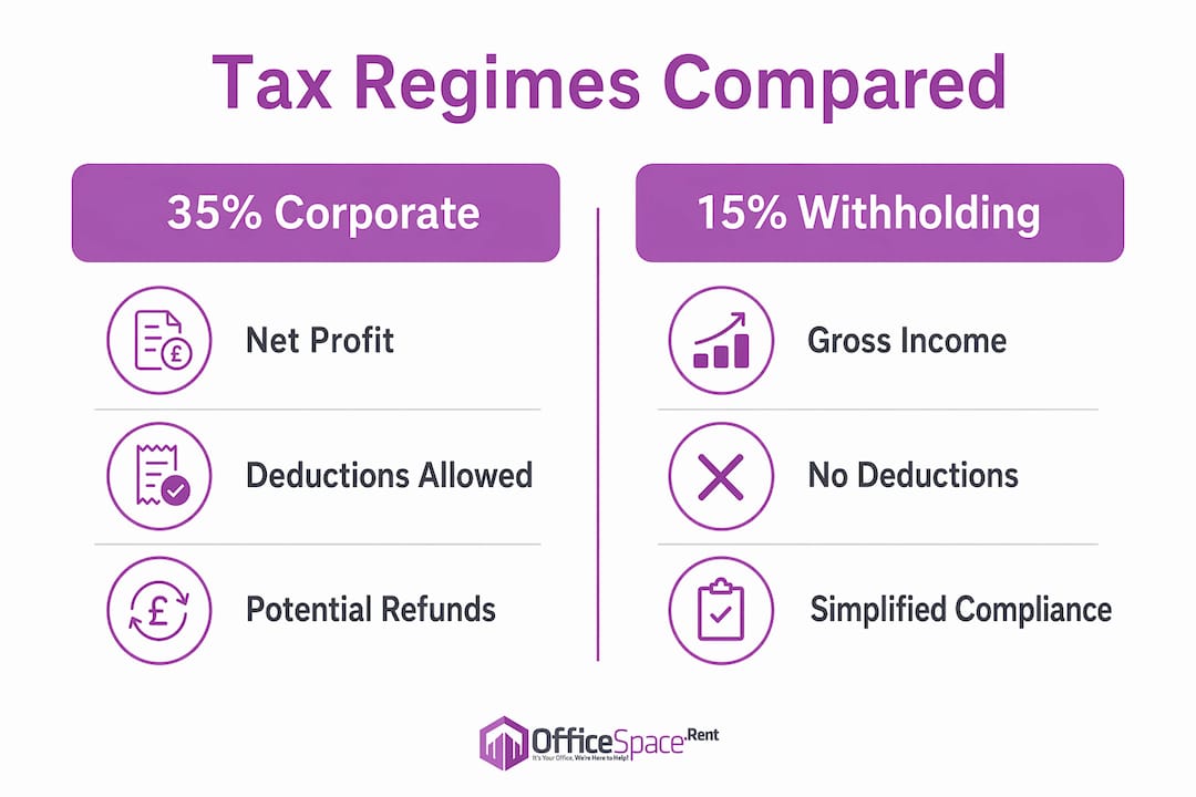 Infographic comparing Malta office rental tax regimes