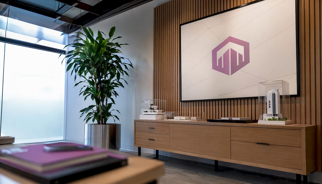 Branding elements in traditional office corner