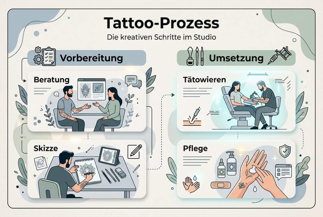 Schritt-für-Schritt-Infografik: So entsteht dein individuelles Tattoo