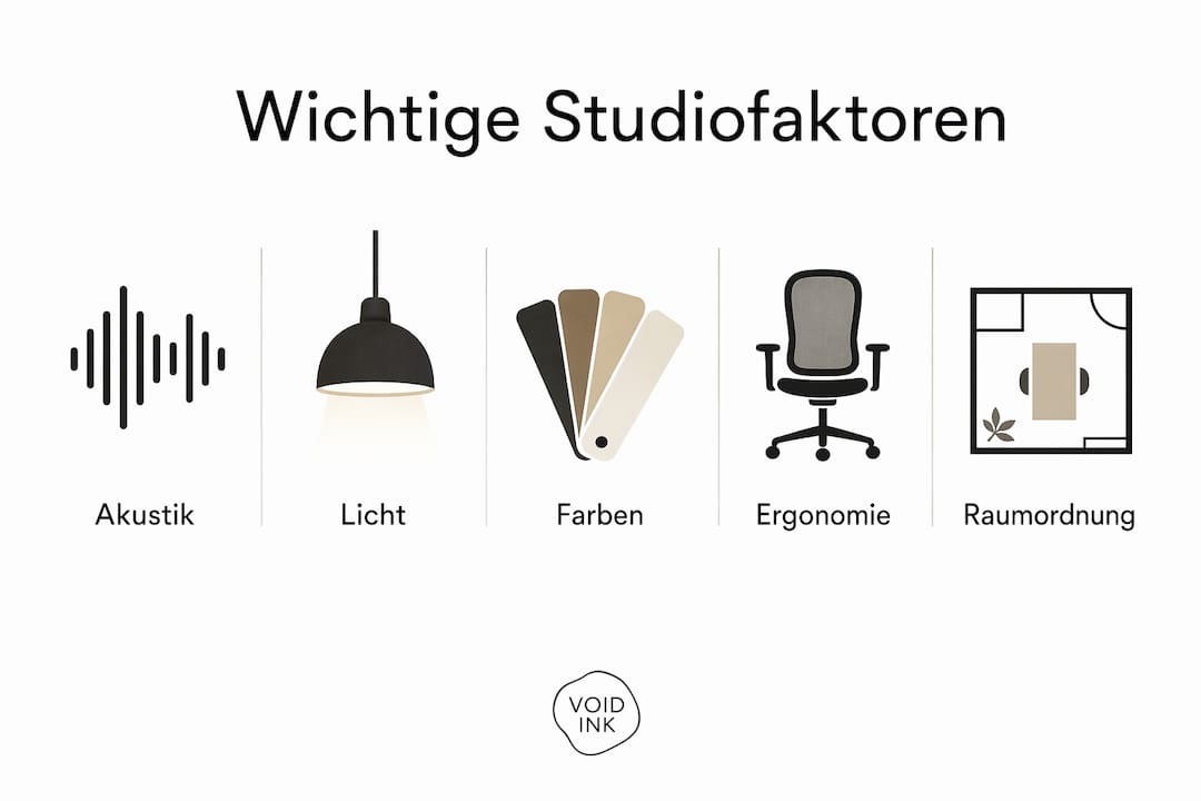 Übersichtsgrafik: Die wichtigsten Elemente für ein gelungenes Studioambiente auf einen Blick