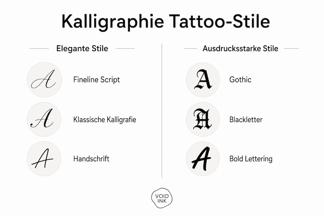 Übersicht der verschiedenen Kalligraphie-Tattoo-Stile im direkten Vergleich