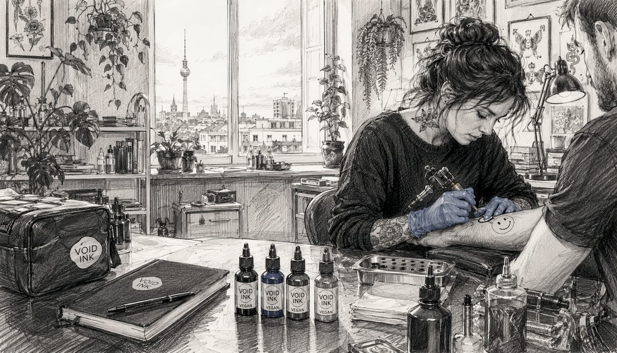 Mit viel Sorgfalt werden vegane Farben in einem umweltfreundlichen Atelier verarbeitet.