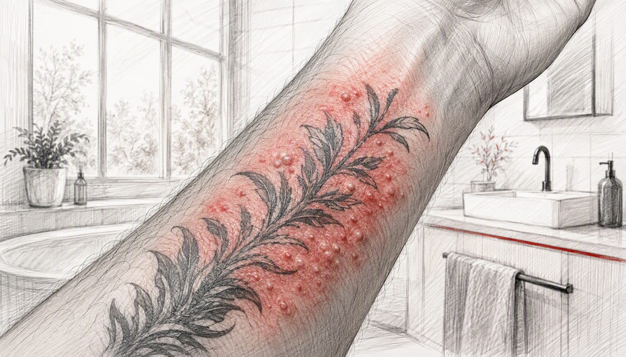 Tattoo am Unterarm mit allergischer Hautreaktion