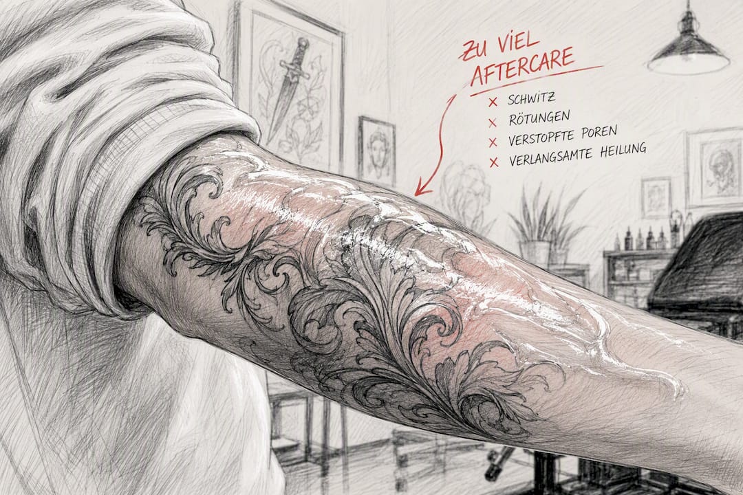 Wenn du zu viel Creme auf dein frisches Tattoo aufträgst, kann sich schnell ein unangenehmes Wärmegefühl einstellen.