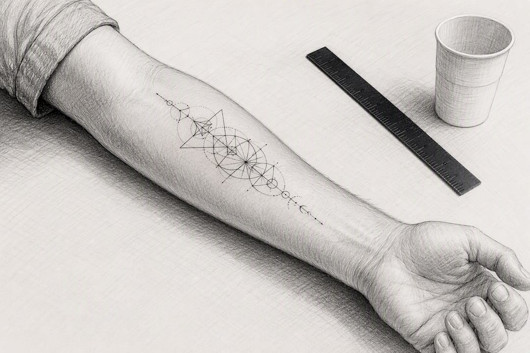 Geometrisches Fineline-Tattoo mit Negativraum-Effekt