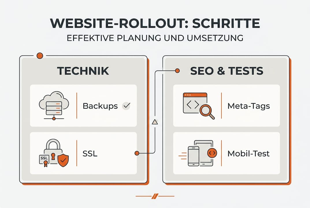 Übersicht der einzelnen Schritte beim Website-Rollout als Infografik