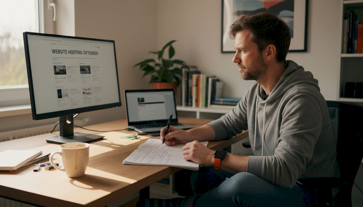 Ein IT-Experte prüft verschiedene Hosting-Lösungen auf ihre Eignung.