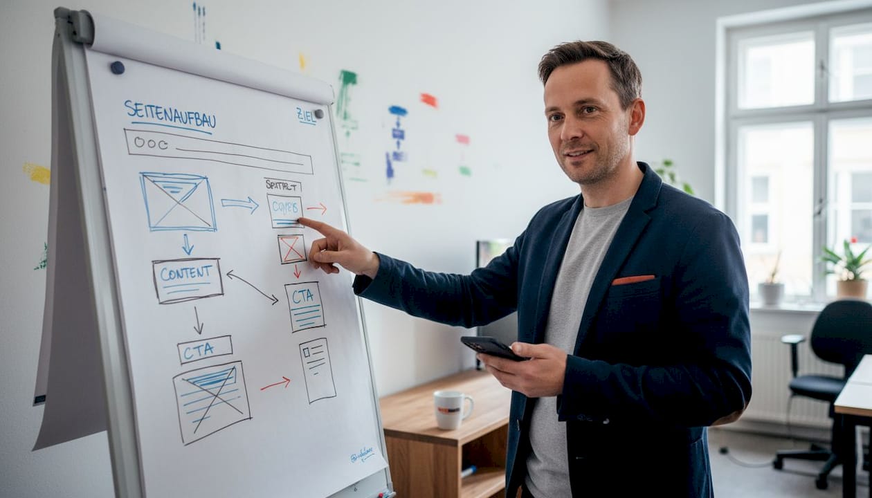Ein Unternehmer plant, eine Firmenwebsite aufzubauen.