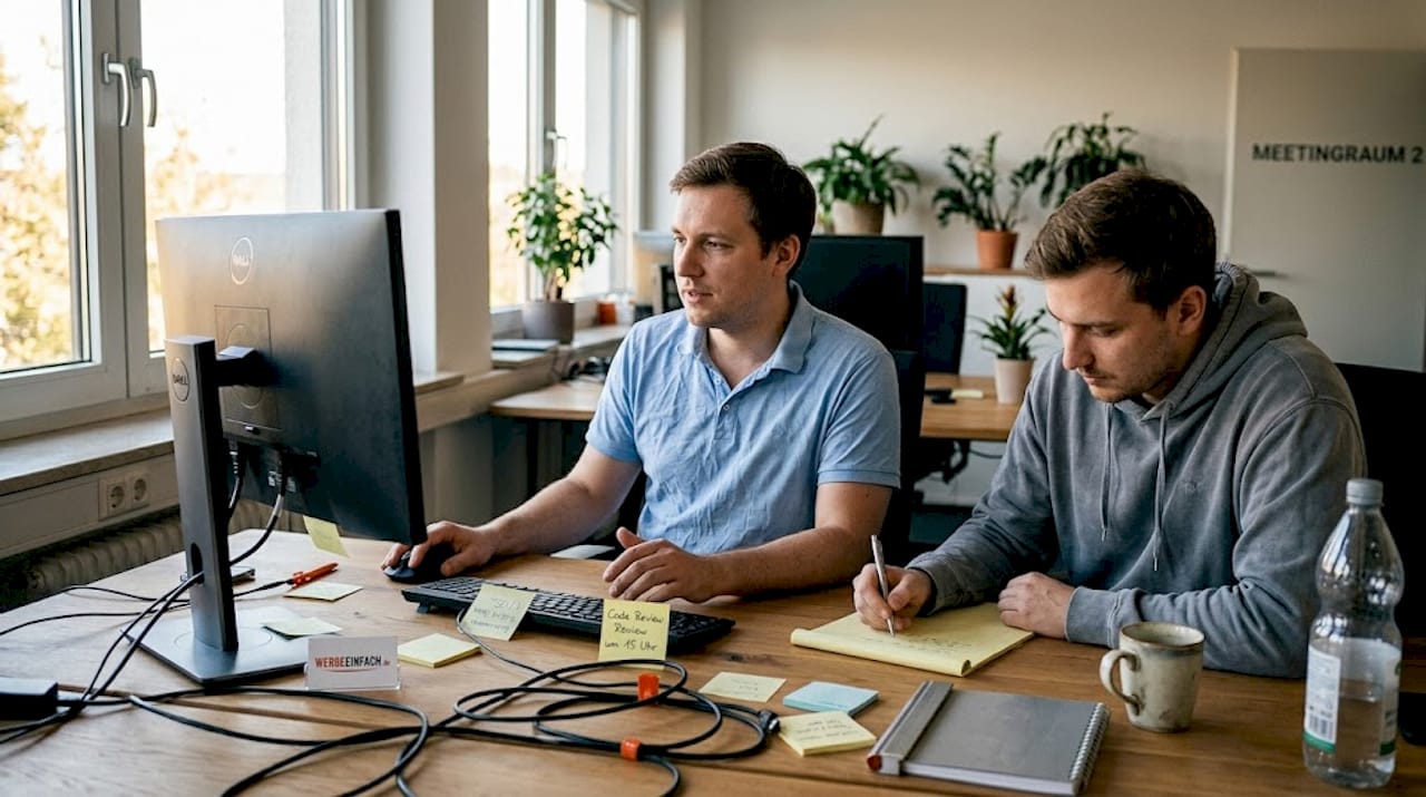 Webentwickler feilen im Agenturbüro an der Optimierung einer Website.