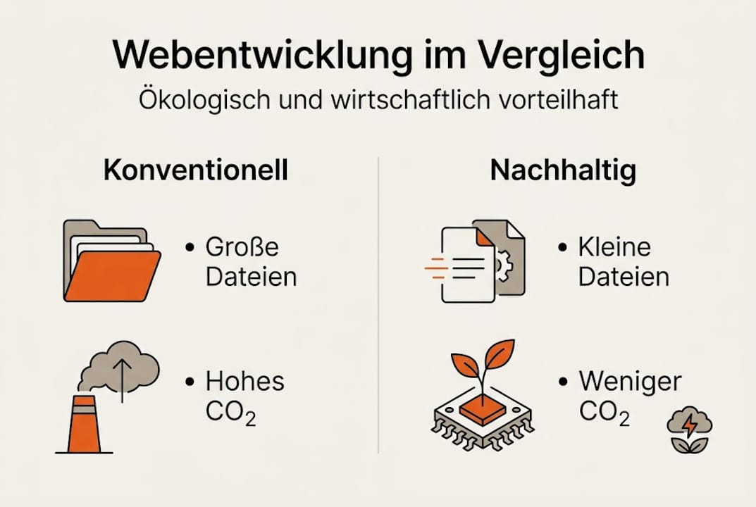 Die Infografik veranschaulicht, welche Vorteile nachhaltige Webentwicklung mit sich bringt.