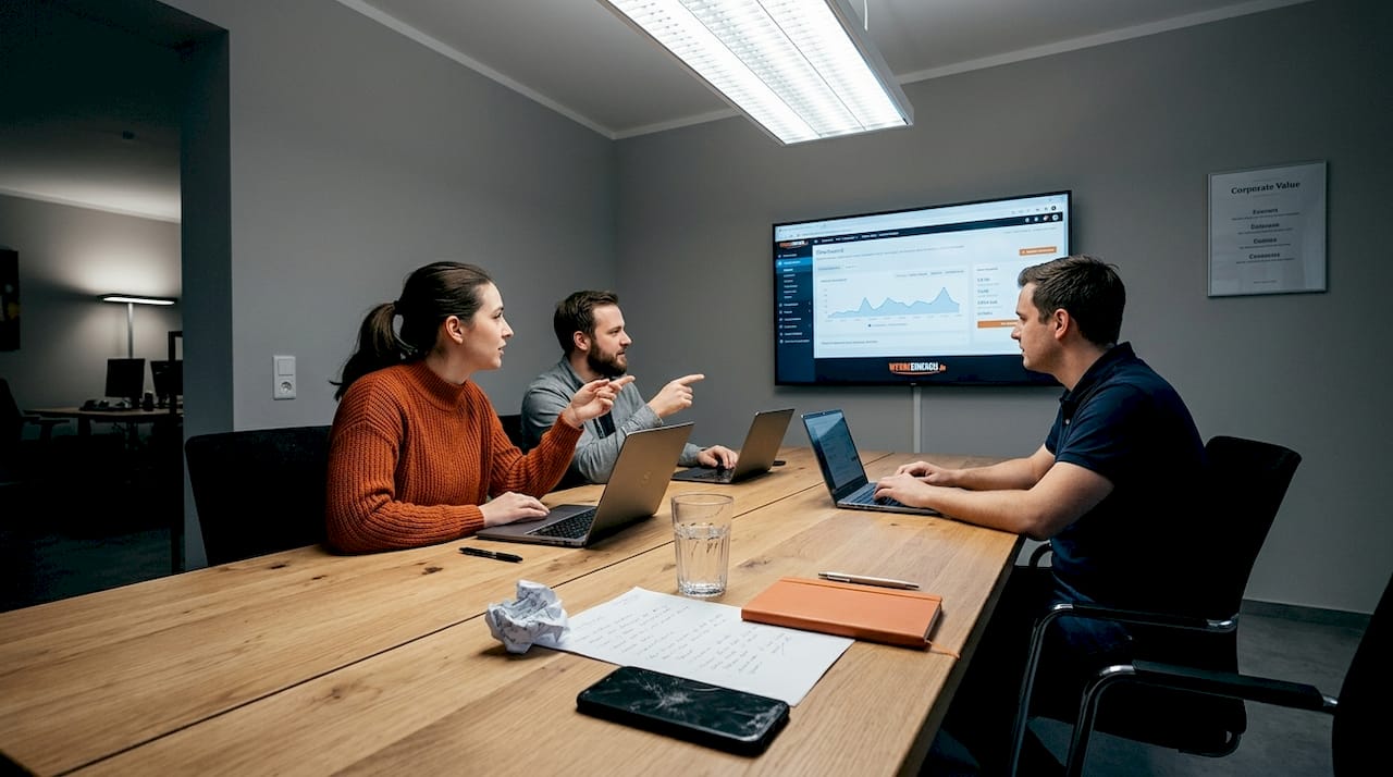 Das Team bespricht die Website während des Usability-Tests.
