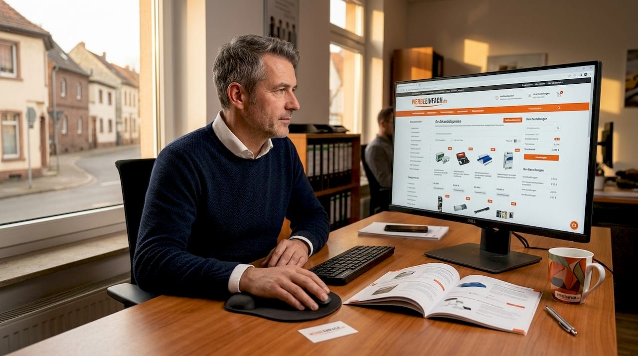 Geschäftsmann nutzt ein B2B-Portal auf WooCommerce, um effizient mit Geschäftskunden zusammenzuarbeiten.