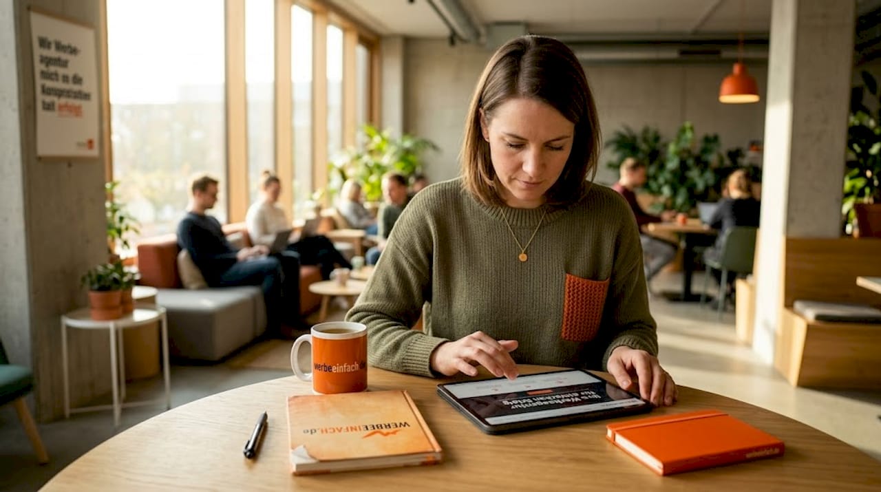 Eine Frau prüft die Benutzerfreundlichkeit der Website auf einem Tablet.