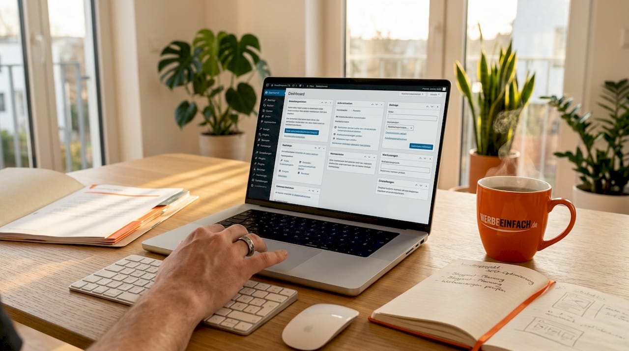 Auf dem Laptop ist das Dashboard von WordPress 7.0 geöffnet.