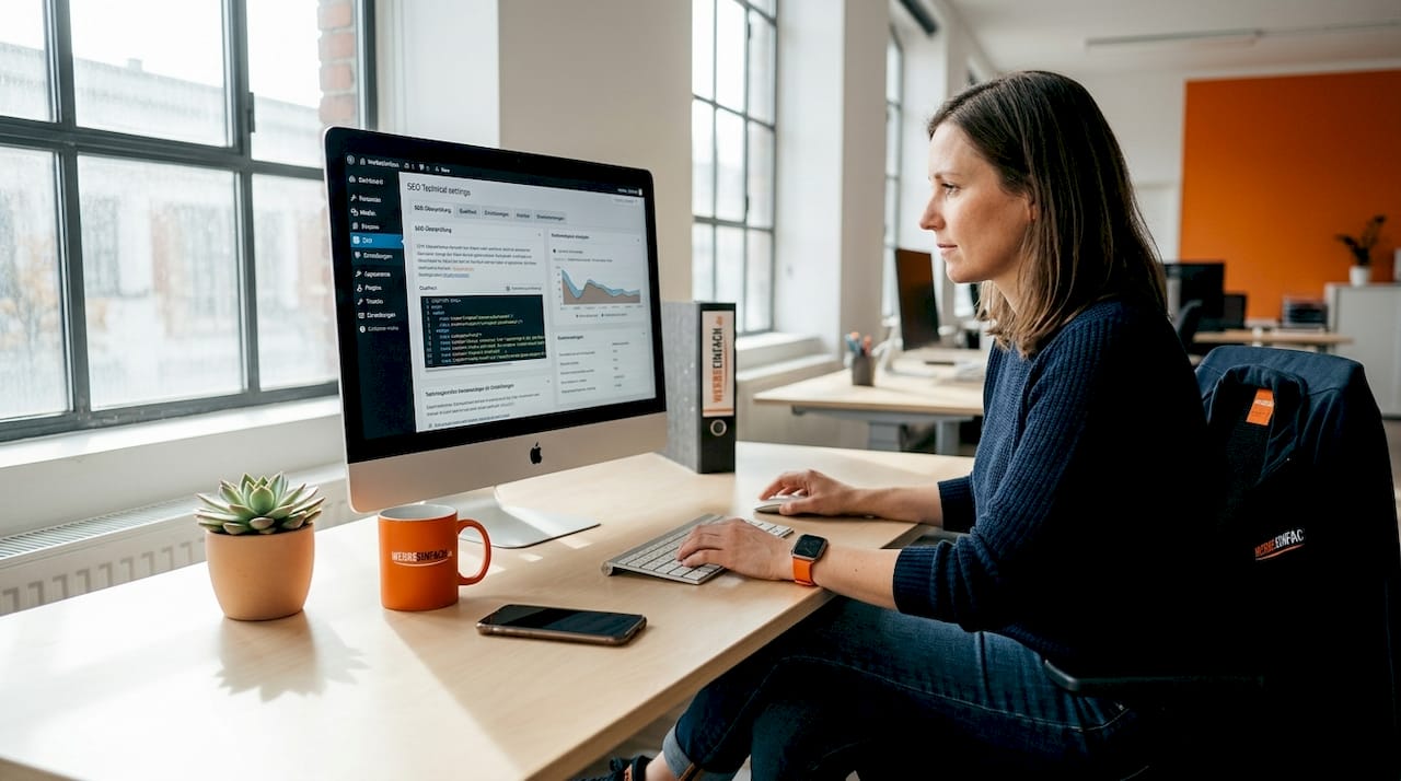 Eine Person prüft die technischen SEO-Einstellungen einer Website.