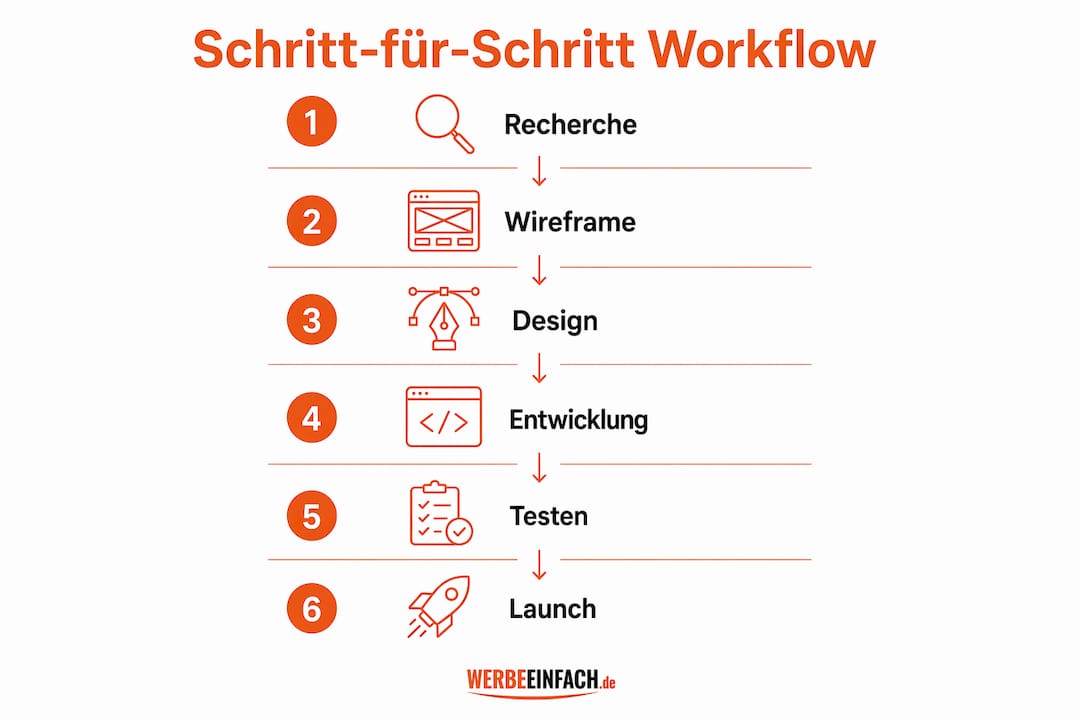 Schritt-für-Schritt-Infografik: So läuft ein Webdesign-Projekt ab
