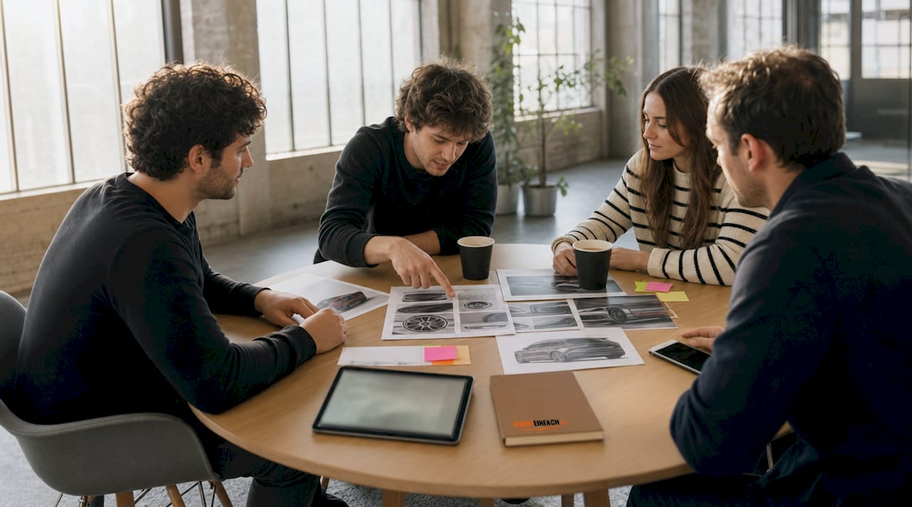 Unser Team arbeitet gemeinsam an der Gestaltung der Detailseite für den Fahrzeugbestand.