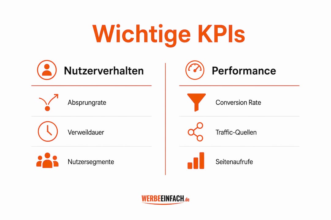 Eine übersichtliche Infografik stellt die wichtigsten Kennzahlen der Webanalyse auf einen Blick dar.