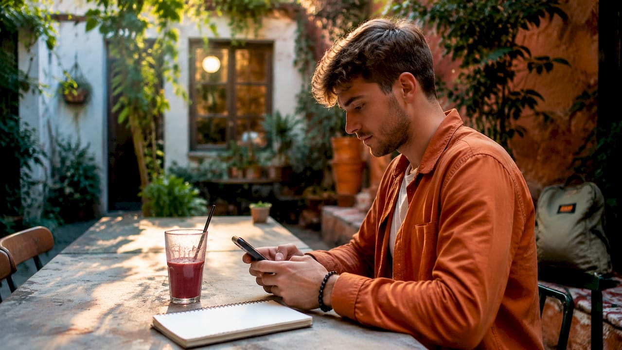 Jemand bezahlt bequem per Smartphone – einfach und schnell mit dem Handy einkaufen.