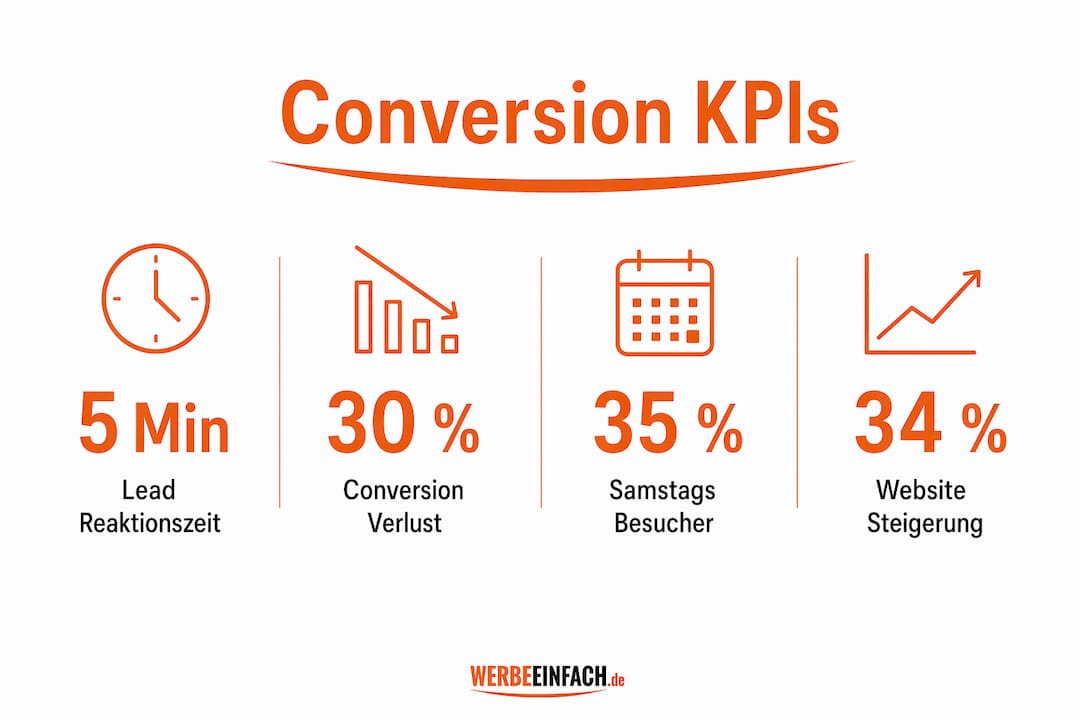 Übersicht der wichtigsten Conversion-Kennzahlen für Autohäuser – anschaulich dargestellt in einer Infografik.