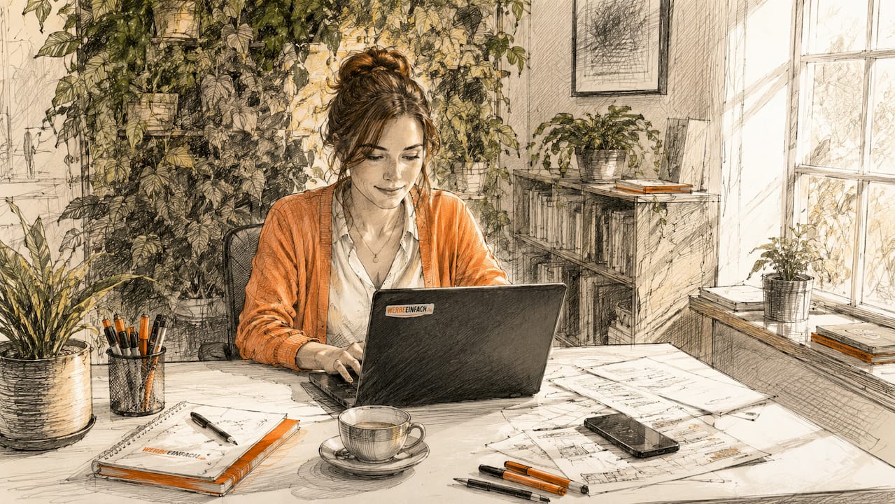 Eine Frau füllt am Computer ein Kontaktformular aus.