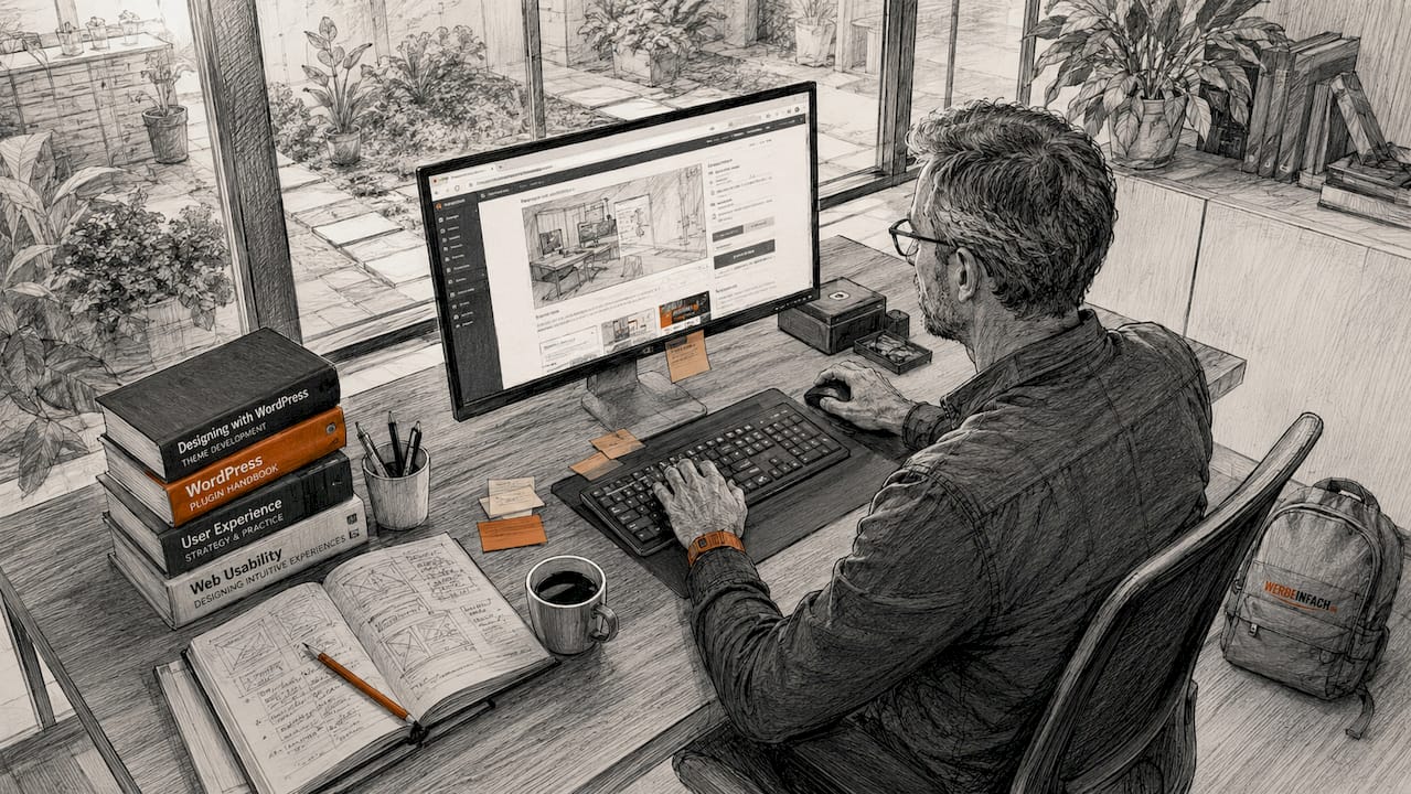 Ein IT-Experte überprüft die Benutzerfreundlichkeit von WordPress direkt am Monitor.