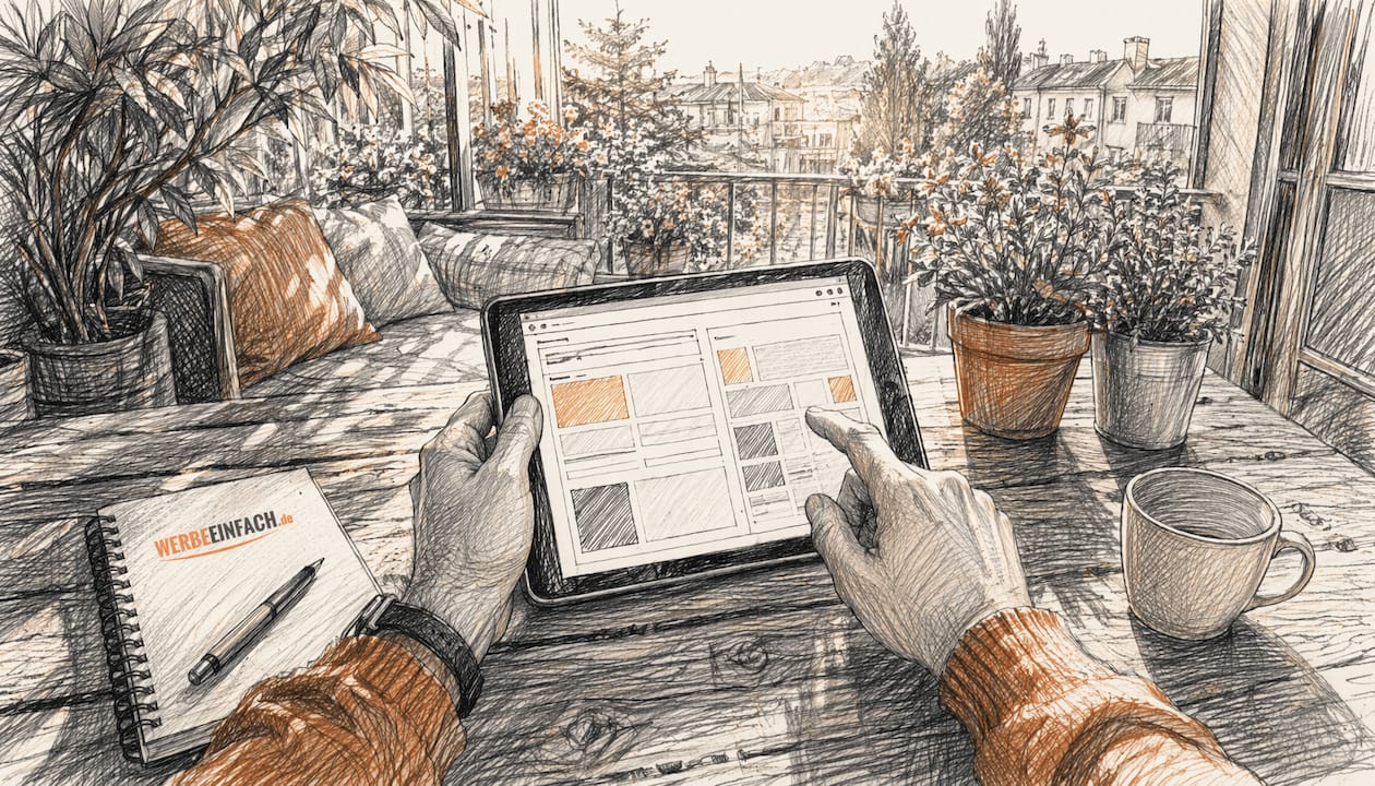 Im Home-Office steuern Hände ein Tablet mit einem flexibel gestaltbaren Raster.