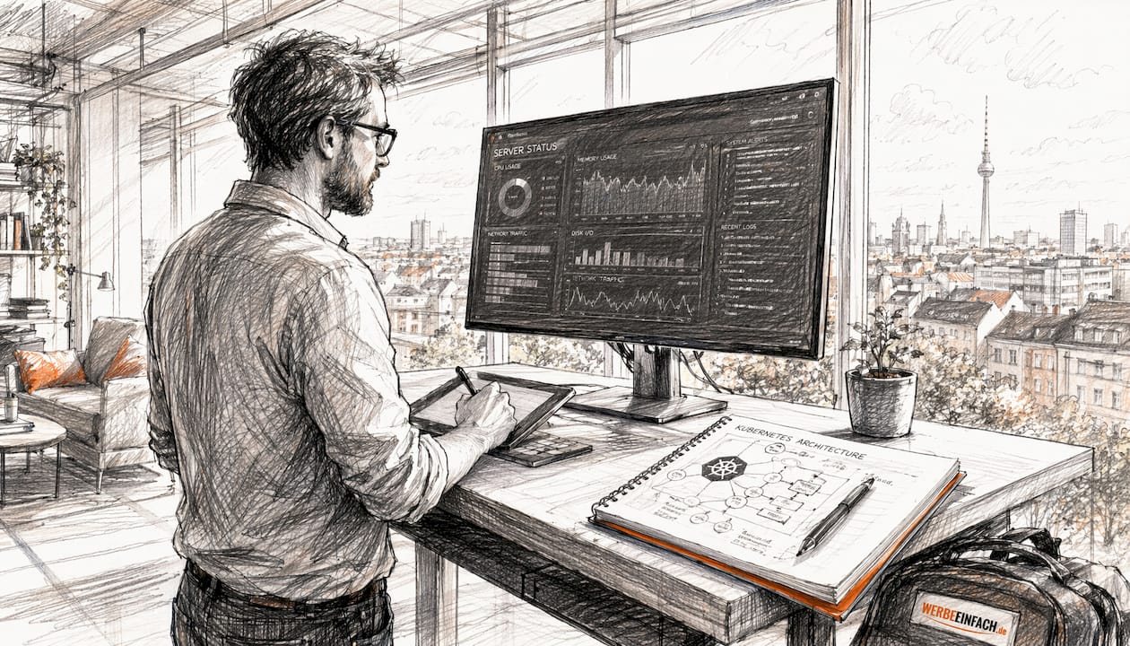 Ein IT-Experte behält die Kubernetes-Infrastruktur im Blick und sorgt dafür, dass alles reibungslos läuft.