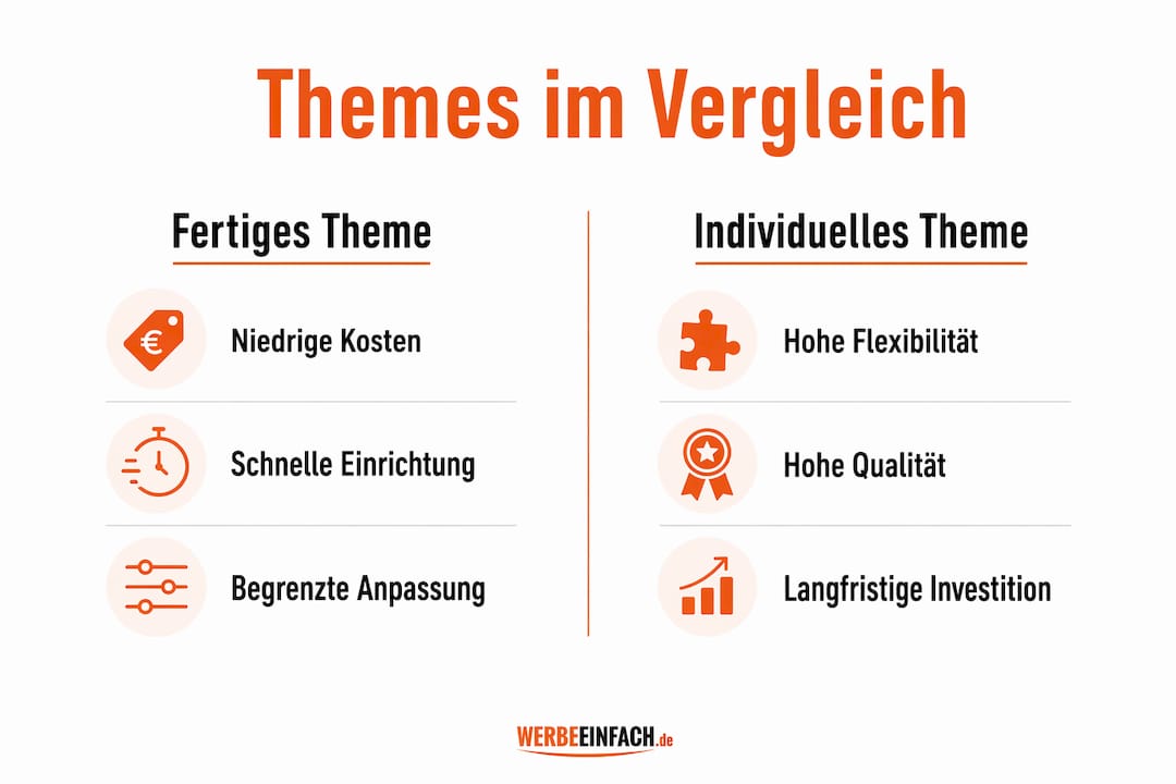 Übersicht: Individuelle WordPress-Themes vs. vorgefertigte Designs – ein Vergleich in der Infografik