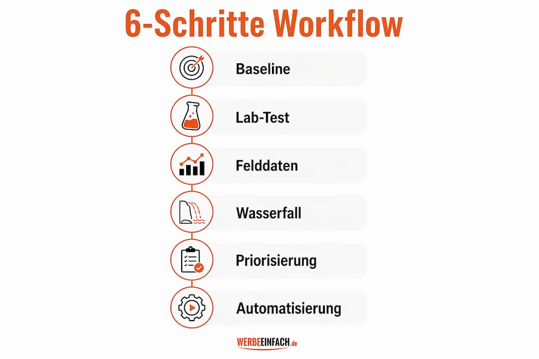 Übersichtliche Infografik mit einem klar nachvollziehbaren Workflow in sechs Schritten