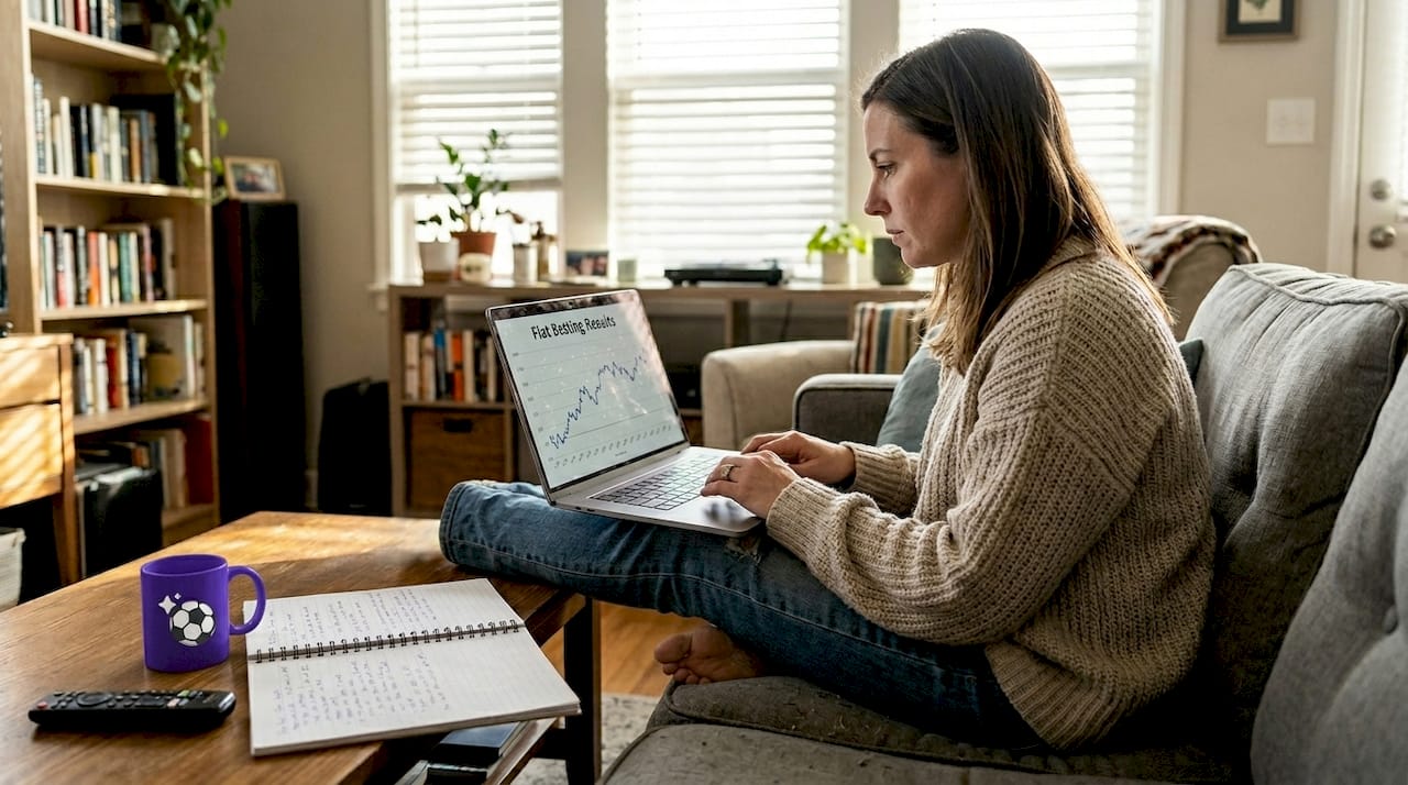 Woman analyzes flat betting results at home