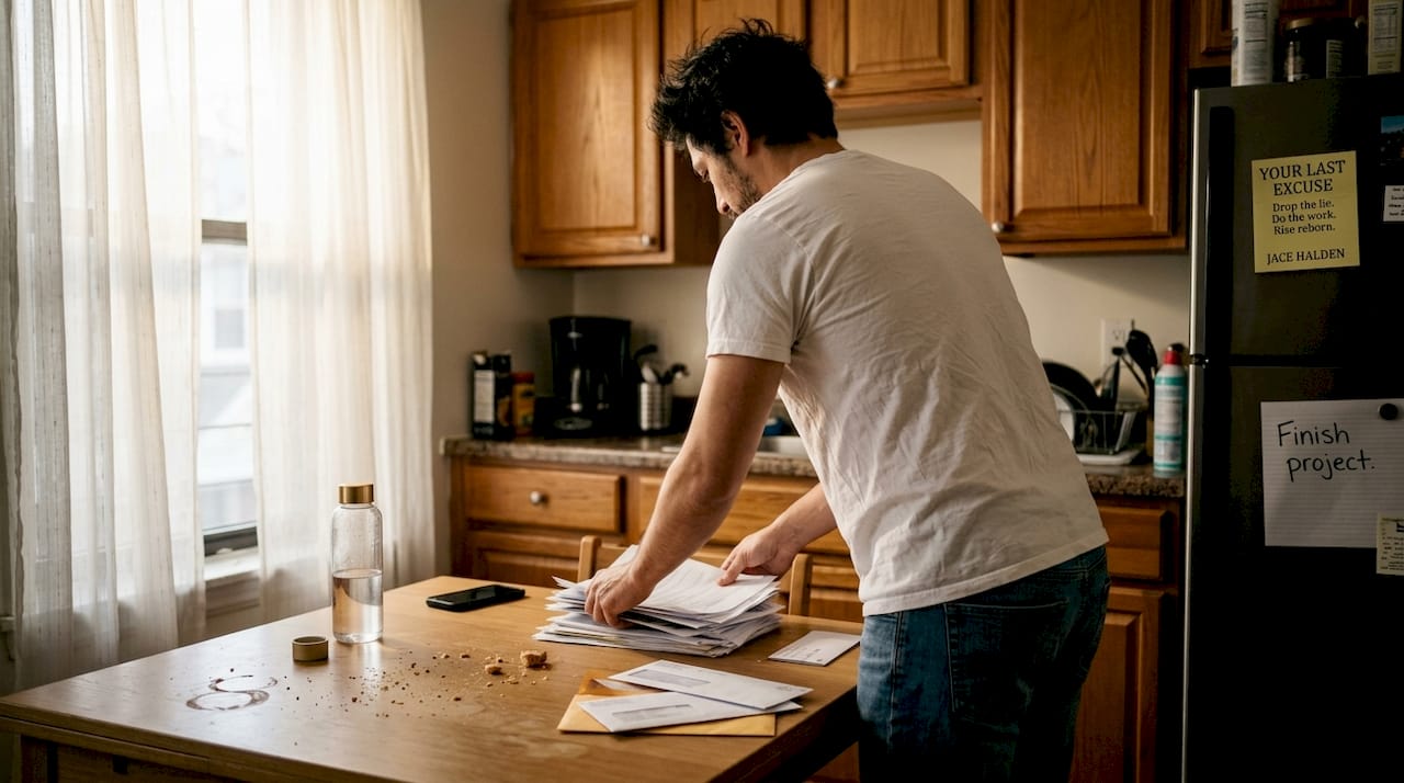 Man tidying workspace for discipline cues