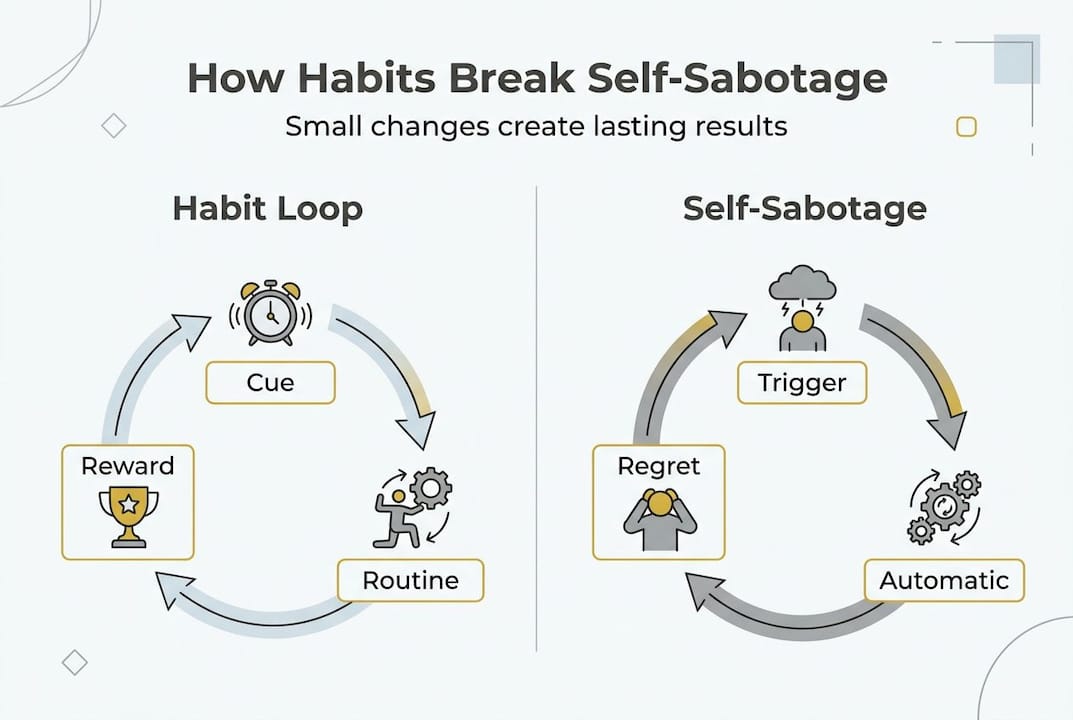 Infographic showing habit loop versus self-sabotage