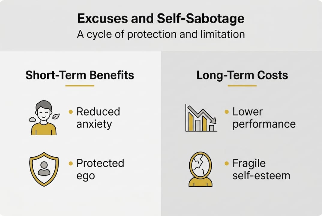 Infographic about excuses and self-sabotage cycle