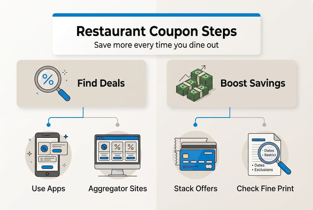 Infographic summarizing restaurant coupon savings steps