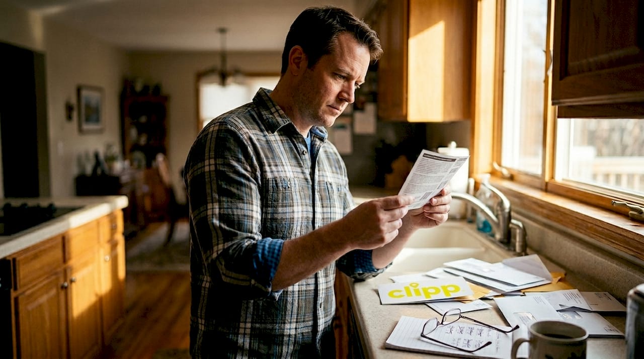 Man reading coupon fine print details