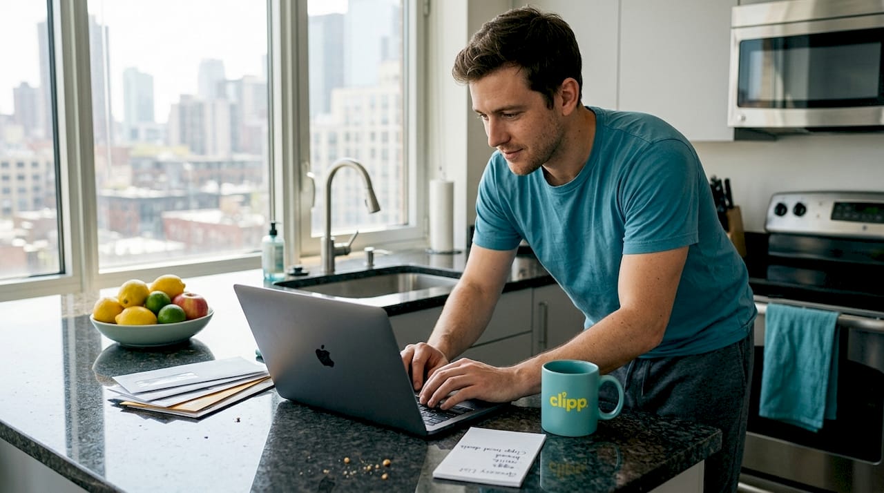 Man checking email newsletter for local deals