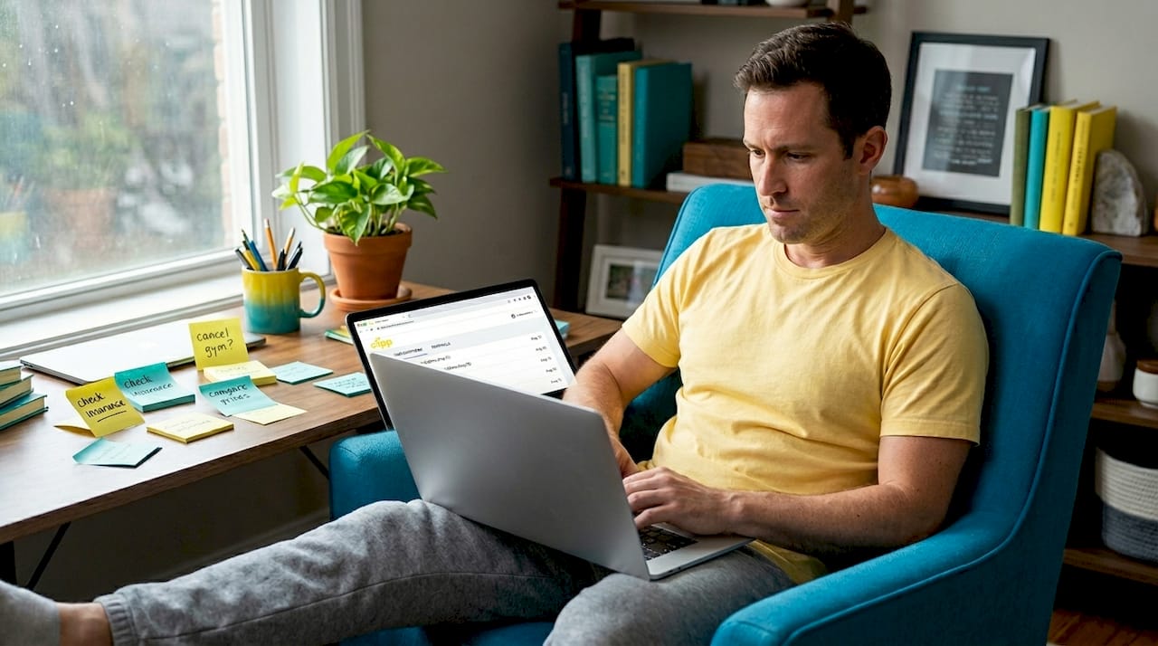 Man reviewing and canceling unused subscriptions