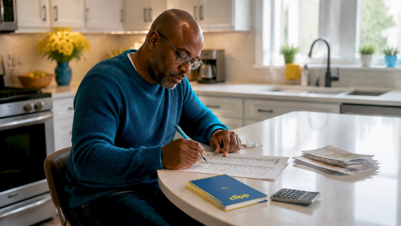 Man reviewing deal checklist at home