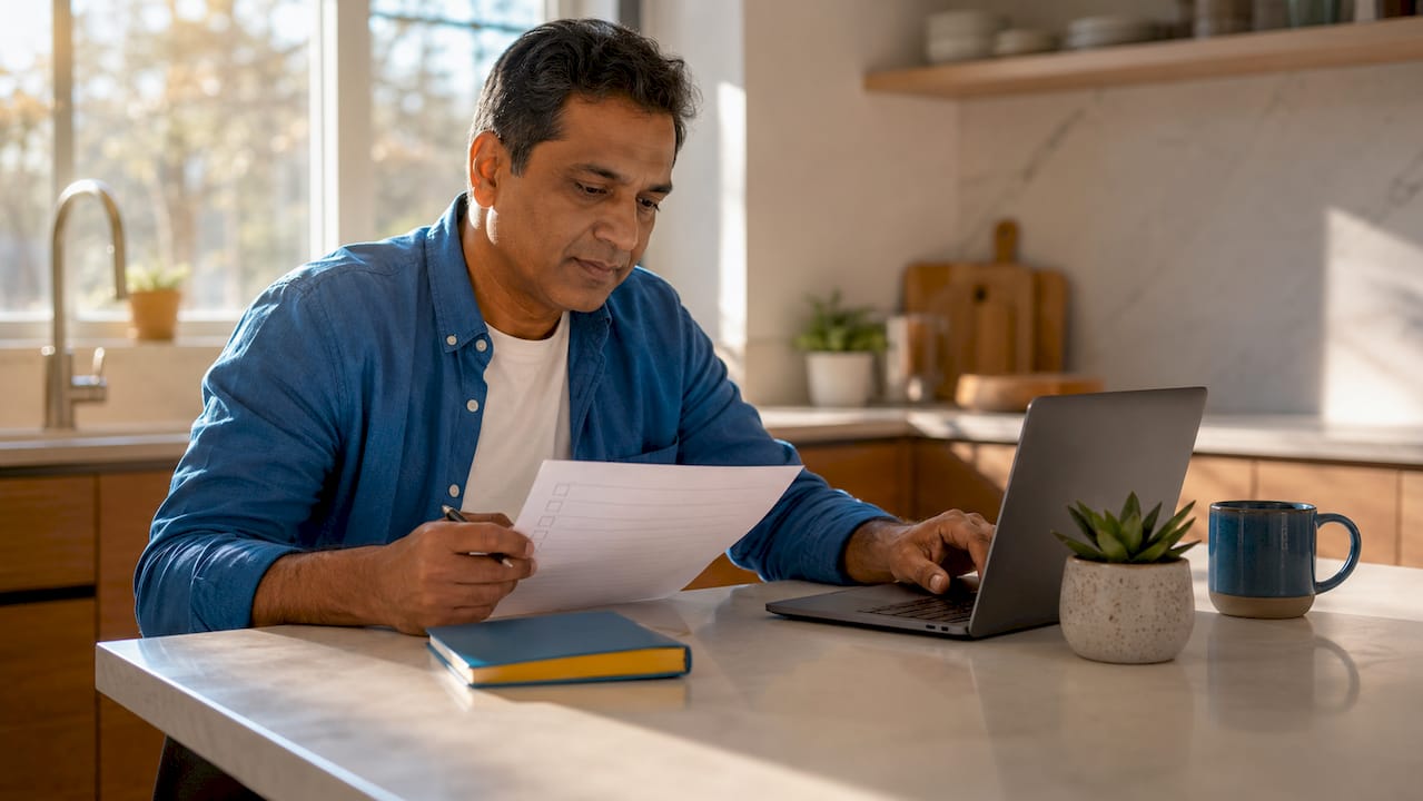 Man setting up dining discount accounts at home